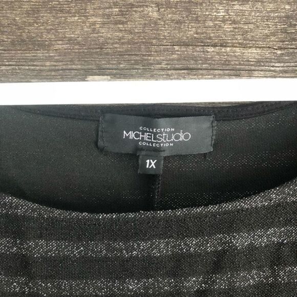 MICHEL Studio plus size 1X black and silver long drop shoulder sweater - Picture 5 of 6